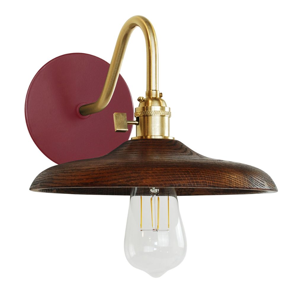 Montclair Lightworks SCL410-55-91 Uno 10" wall sconce, with wood shade,  Barn Red with Brushed Brass hardware
